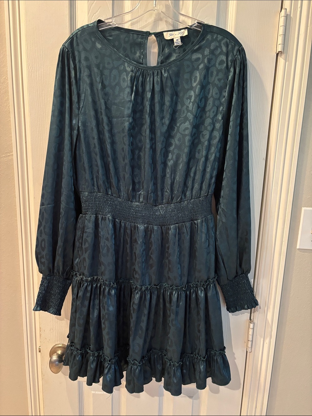 She + Sky Dark Green Leopard Mini Dress - Medium